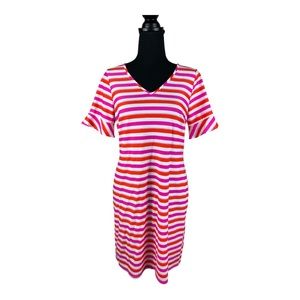 Jude Connally Nina Tonal Stripe Hot Pink Dress Small